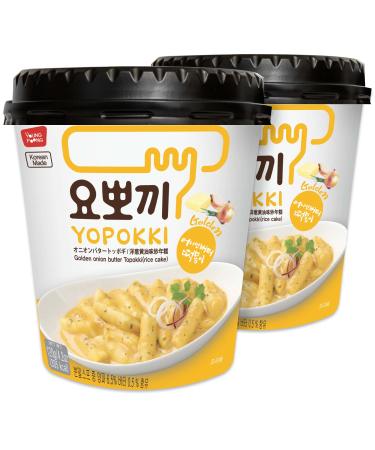 Yopokki Onion Butter Tteokbokki Cup I Korean Topokki Instant Retort Rice Cake (Cup of 2, Onion Butter Flavored Sauce) Korean Snack