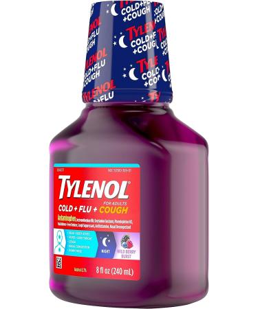 Tylenol Cold + Flu + Cough Night Liquid Medicine - Wild Berry Flavor - 8 fl oz - Buy Online on GoSupps.com