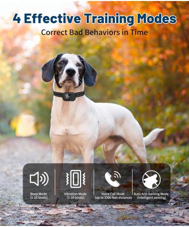 Remote Dog Training Anti Bark Collar | Vibration Beep Voice Call & Static Mode | USB Rechargeable | IP67 Waterproof | Up to 3300FT Range | Harmless Barking Control Device for Small, Medium, Large Dogs - Buy Online on GoSupps.com