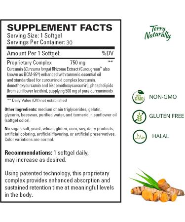 Terry Naturally CuraMed 750mg Softgels - Enhanced BCM-95 Curcumin Supplement with Turmeric - Supports Healthy Inflammation Response - Non-GMO, Gluten-Free, Halal - 30 Servings - Buy Online on GoSupps.com