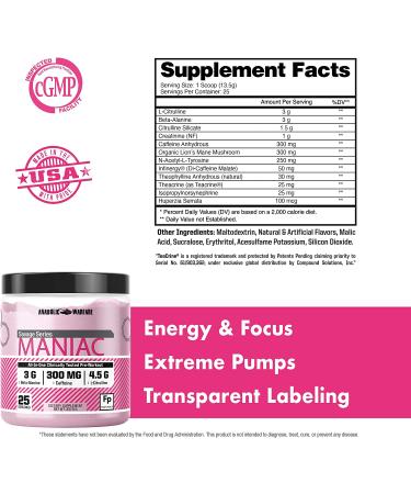 Maniac Pre-workout Powder by Anabolic Warfare â Pre-workout Mix to Boost Focus & Energy with Caffeine  Beta Alanine  Lions Mane Mushroom   L Citrulline Powder and Creatine* (Fruit Punch - 25 Servings) - Buy Online on GoSupps.com