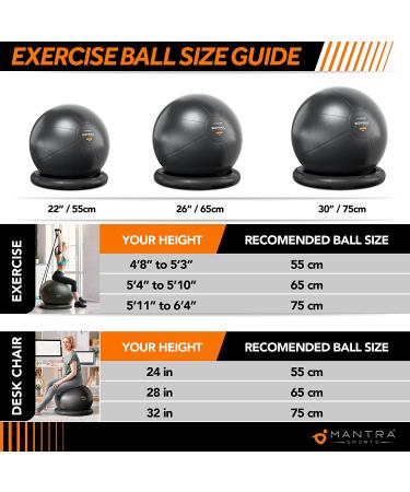 Exercise Ball Chair with Resistance Bands & Stability Base | Black 65cm Yoga Ball for Fitness, Pregnancy, Pilates | Home Gym & Office Workouts | Physio & Birthing Support - Buy Online on GoSupps.com