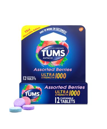 TUMS Ultra Strength Chewable Antacid Tablets for Heartburn Relief and Acid Indigestion Relief Assorted Berries - 12 Count