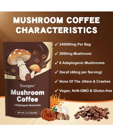 Tecepec Mushroom Coffee 40 Servings Instant Mushroom Coffee Powder with 6 Adaptogenic Mushrooms and MCT Oil for Better Energy Focus Digestion & Immune Support - Buy Online on GoSupps.com