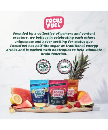 FocusFuel Energy Chews Variety Pack Peach & Watermelon (2-Pack 30 Servings Total) 100mg Natural Caffeine + Nootropics Juicy Energy with No Crash - Buy Online on GoSupps.com