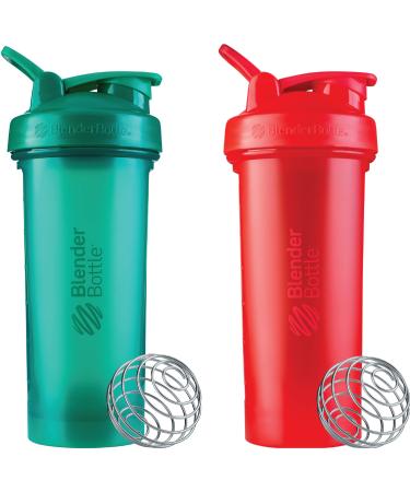 BlenderBottle Classic V2 Shaker Bottle Perfect for Protein Shakes and Pre Workout, 28-Ounce (2 Pack), Red, Green