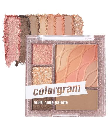 COLORGRAM Multi Cube Palette 5 Colors Eye Shadow - True Beauty K-Drama Makeup, Matte & Glitter Shades, Daily Natural Girlish Eye Makeup (#02 Romantic Cube)