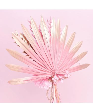 The Baked Studio - Dried Flower Cake Topper Set With Hot Pink & Gold Ombre Sun Palm Leaf Leaves & White Dried Flowers For Cake Decorating (Hot Pink & Gold) - Buy Online on GoSupps.com