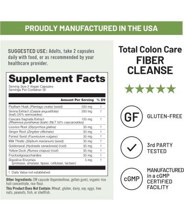 NatureWise 1 Total Colon Care Fiber Cleanse - Natural Laxative - 60 Capsules 30-Day Supply + 1 Ashwagandha for Stress + GABA & L-Theanine - 60 Capsules 30-Day Supply  - Buy Online on GoSupps.com