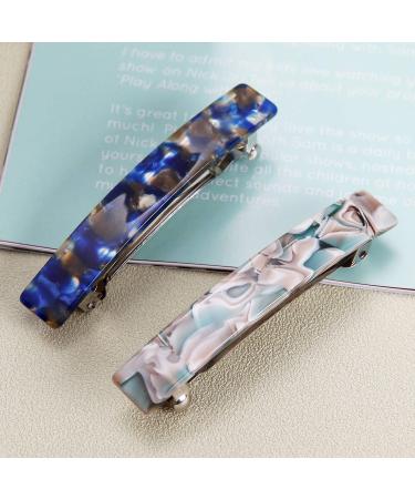 French Design Hair Barrette Set - 2PCS Tortoise Shell Celluloid Rectangle Clips for Women - Buy Online on GoSupps.com