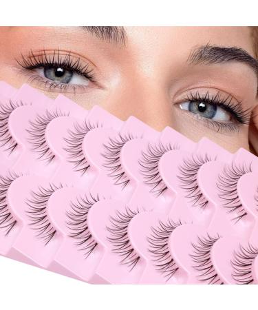 False Eyelashes Wispy Short Cat Eye Lashes Natural Look Clear Band Soft Fake Eyelashes 10 Pairs Pack Japanese Lashes 10mm Korean Asian Spiky Lashes by FANXITON Clear Band-10mm(Natural C17 )