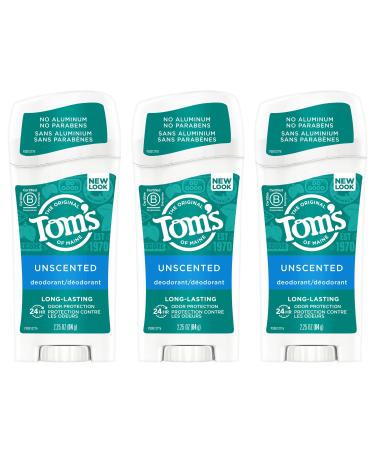 Tom's of Maine Long-Lasting Aluminum-Free Natural Deodorant for Women Unscented 2.25 oz. 3-Pack (Packaging May Vary) Unscented 2.25 Ounce (Pack of 3)