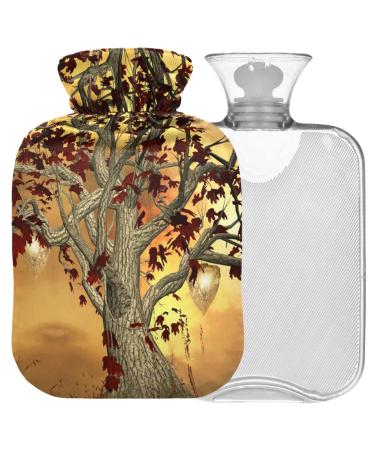 Naanle hot hot water bottle with lid tree in a golden landscape Transparent hot water bottle heat bottle for back pain relief handfoot warmer neck warmth and cold therapy 2l