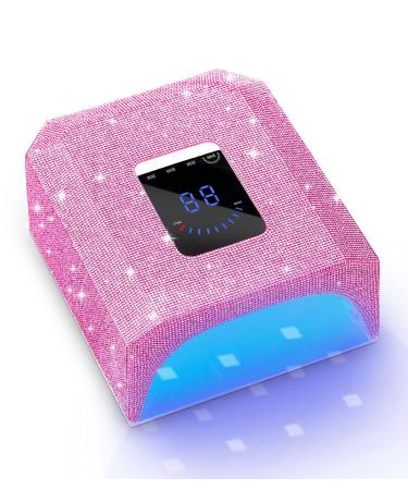 UV LED Nail Lamp Cordless: Rechargeable UV Light for Gel Nails 60W Professional Pink Diamond Nail Dryer with 4 Timer Setting & Auto Sensor Wireless Fast UV Nail Light Curing Lamp for Salon & Home