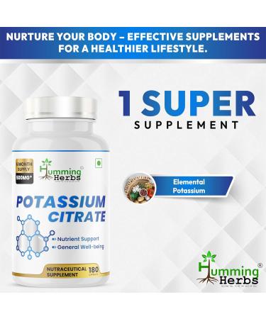Potassium Citrate 500mg-192mg Elemental Potassium Per Serving-Non-GMO-180 Vegan Capsules - Buy Online on GoSupps.com