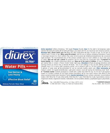Diurex Ultra Re-Energizing Water Pills - Relieve Water Bloat and Feel Lighter - 2 Bottles, 80 Count Each - Buy Online on GoSupps.com