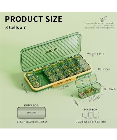21 Cells Pill Organizer - Waterproof & Moistureproof Large Capacity Daily Case for Travel & Home Removable Compartments - Green - Buy Online on GoSupps.com