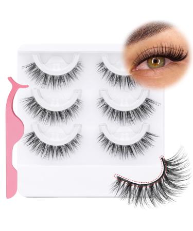 Self Adhesive Eyelashes Natural Look Self Adhesive Lashes Wispy Reusable Lightweight False Eyelashes Pre-Glued Lashes Pack 3 Pairs with Lash Tweezers Beginner Friendly Adhesive Eyelashes by CORUSCATE Self Adhesive Eyelashes 3-03