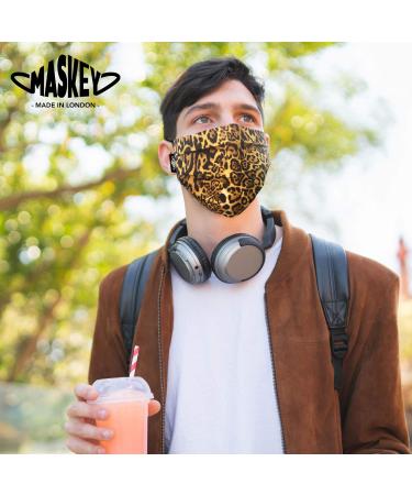Washable Leopard Print Face Mask | 3 Layers Blended Cotton | Made in UK | London | Washable 100+ Times - Buy Online on GoSupps.com