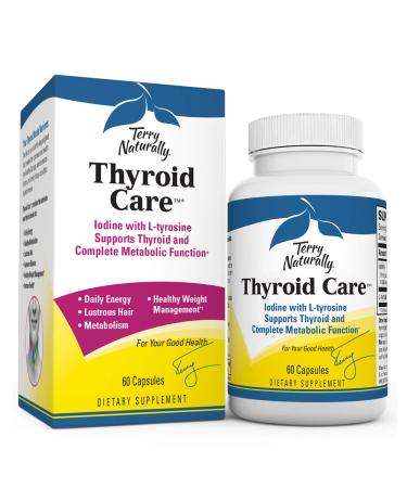 Terry Naturally Thyroid Care - Iodine  L-Tyrosine 60 Capsules - Thyroid Support Supplement Promotes Energy Metabolism  Lustrous Hair - Non-GMO Gluten-Free Kosher - 30 Servings