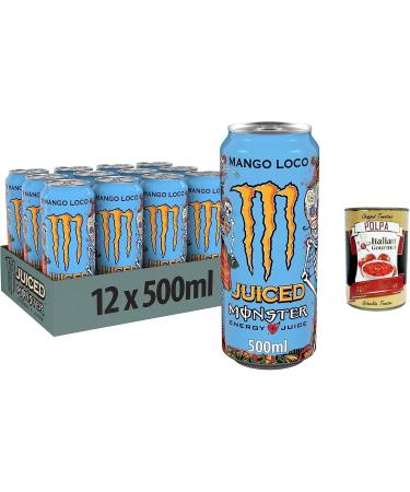 Monster Energy Mango Loco 48 Count Caffeinated Energy Drink with Tropical Fruit Flavour of Mango Guava and Pineapple 500ml + Polpa Italian Gourmet 400g - Buy Online on GoSupps.com