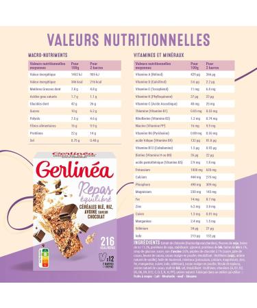 Gerlin a - Balanced Lunch Bars - Chocolate Chip Cereal - Protein Meal Replacement - Reduced to Sugar - 1 Box of 12 Bars (6 Me - Buy Online on GoSupps.com