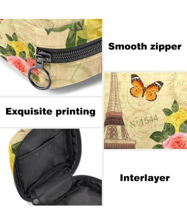 Stylish Women's Napkin Storage Bag - Eiffel Tower Butterfly & Rose Design | Portable Menstruation & First Period Essentials - Buy Online on GoSupps.com
