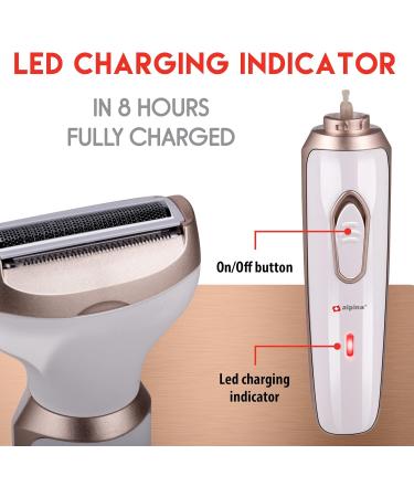 Alpina Women's Multifunctional Razor - Electric Body & Face Trimmer with Eyebrow Attachment - USB Rechargeable - White/Gold - Buy Online on GoSupps.com