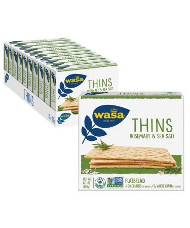 WASA THINS Rosemary and Sea Salt Flatbread Crackers, 6.7 Ounce, Non-GMO Project Verified Rosemary Crackers, No Saturated Fat (1.5g of total fat), 0g of Trans Fat, No Cholesterol (Pack of 10) Rosemary and Sea Salt 6.7 Ounce (Pack of 10)