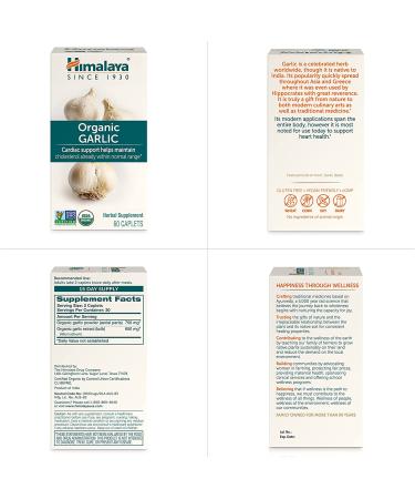 Himalaya Organic Garlic Caplets - Heart Health, Cholesterol & Immune Support - 400mg, 60 Count - Buy Online on GoSupps.com