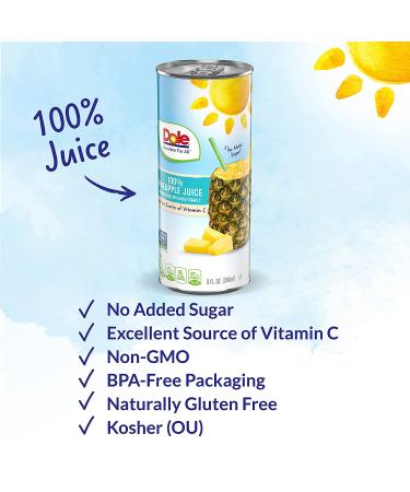 Dole 100% Pineapple Juice - 8.4 Fl Oz Cans (Pack of 24) | 100% Fruit Juice with Added Vitamin C - Buy Online on GoSupps.com