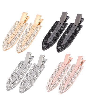 Magicsky 8PCS No Crease Hair Clips  Rhinestone No Bend Flat Styling Clip  Bling Diamond Metal Curl Pins Bang Creaseless Duckbill Barrettes for Makeup  Hairstyle Tool for Women Girls Silver Gold Black