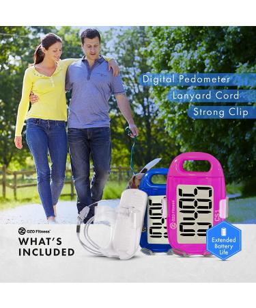 OZO Fitness CS1 Pink Easy Pedometer - Large Display Step Counter for Walking with Clip and Lanyard - Buy Online on GoSupps.com