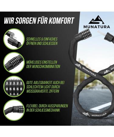 Munatura Bicycle Lock with Numerical Lock 100cm - High Safety Bike Lock for E-Bikes - Secure Your Ride Worldwide - Buy Online on GoSupps.com