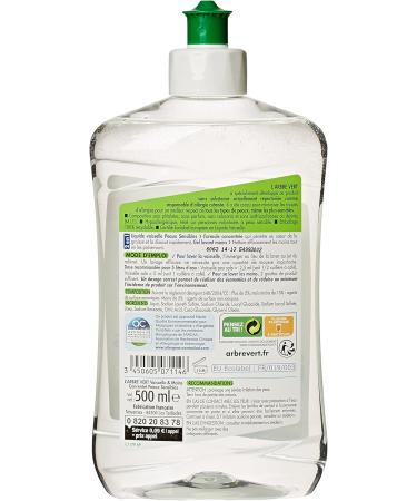 L'Arbre Vert Ecological Washing Up Liquid for Sensitive Skin Hypoallergenic Fragrance Free 500 ml Bottle - Buy Online on GoSupps.com