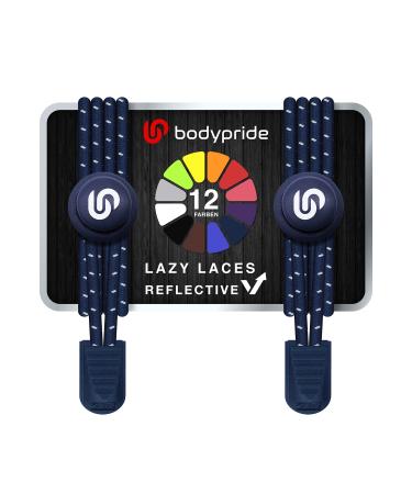 BodyPride Premium Lazy Laces 12 colors Elastic quick closure - laces without tying |Fast lace -up system with reflectors for sports marathon triathlon children seniors |120 cm navy