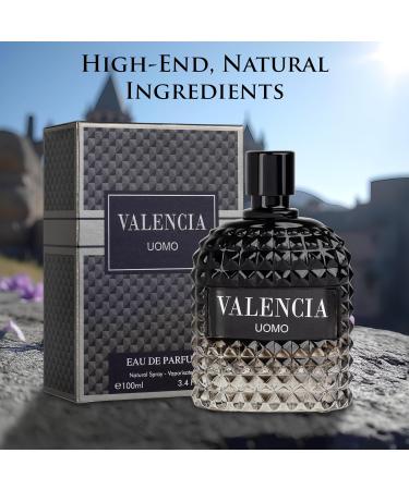 Valencia UOMO for Men Eau De Parfum - Woody Aromatic Fragrance - Floral Twist Blended with a Cool Facet of Mineral Notes & Salt - Edgy yet Masculine Scent - Cologne or Everyday Use - 100ml Bottle - Buy Online on GoSupps.com