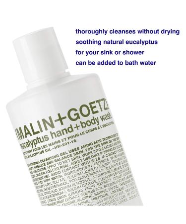 Malin + Goetz Eucalyptus Hand + Body Wash - Cleansing, Purifying, Hydrating for All Skin Types - Cruelty-Free + Vegan - 16 Fl Oz - Buy Online on GoSupps.com