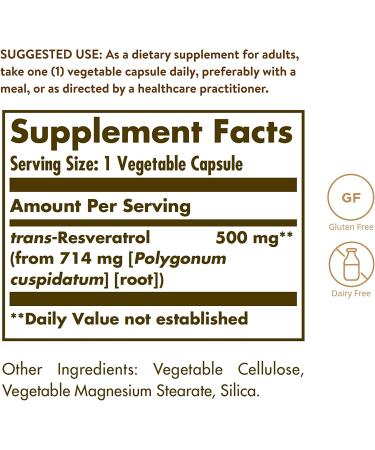 Solgar Resveratrol 500 mg - Antioxidant Support - 30 Vegetable Capsules - Buy Online on GoSupps.com