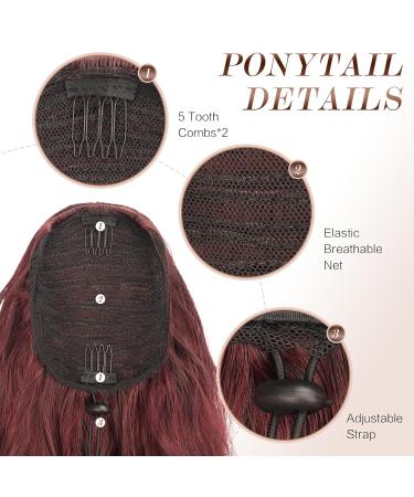 Fine Long Braid Ponytail Hair Extension - Curly Synthetic Clip-In Hair in Black & Burgundy Tips | 65 cm for Women - Buy Online on GoSupps.com