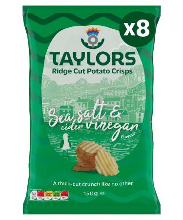 Ridge Cut Crisps Multipack by Taylors Snacks | Sea Salt & Vinegar Crisps | Thick Cut Bold Flavour | 8 x 150g Crisps Share Bags