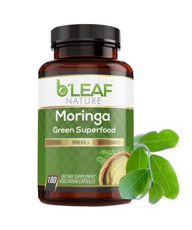 B Leaf Nature 100% Pure Organic Moringa Oleifera Leaf Powder Capsules I Immune Support I 1000mg per serving I Gluten-Free Non-GMO I Superfood w/ Essential Vitamins & Amino Acids I 180 Veggie Capsules 180 Count (Pack of 1)