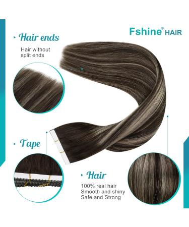 FSHINE 40CM Tape In Hair Extensions - Real Hair Dark Brown to Platinum Blonde #2/60/2 25g - Premium Quality Human Hair - Buy Online on GoSupps.com