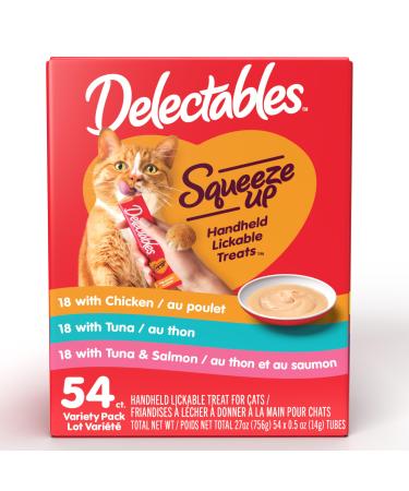 Hartz Delectables Squeeze Up Interactive Lickable Wet Cat Treats Variety Flavour 54 Count Variety Flavour 1 g (Pack of 54)