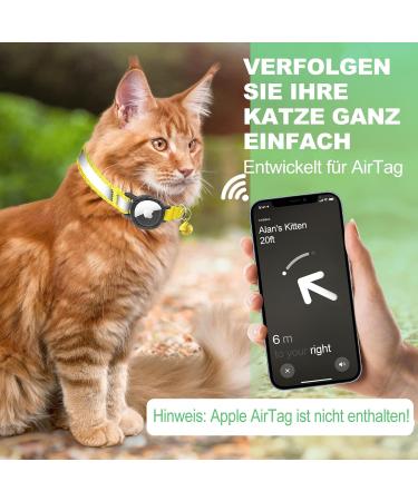 Airtag Cat Neck Band - Waterproof Reflective Collar for Cats & Small Dogs | Safety Clasp | Yellow & Green (23-33cm) - Buy Online on GoSupps.com