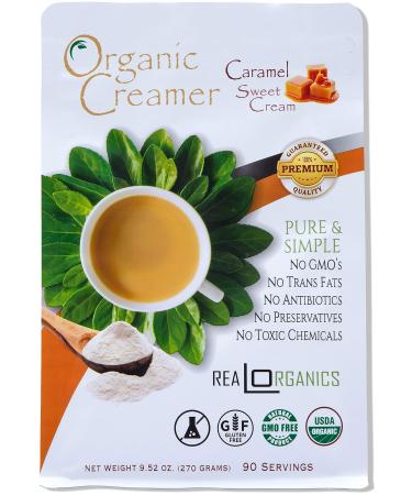 Realorganics "PURE & SIMPLE" - Powdered, Coffee Creamer / 100% Certified Organic / rBST Free / GMO Free / Gluten Free / Chemical, Additive & Preservative Free CARAMEL SWEET CREAM