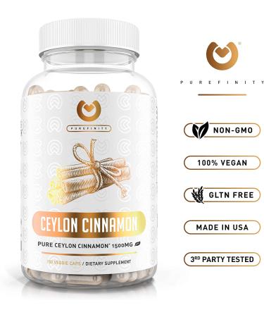 Purefinity Ceylon Cinnamon Capsules - 1500mg Pure Sri Lankan Cinnamon for Joint Health & Antioxidant Support - 150 Vegan Capsules - Buy Online on GoSupps.com