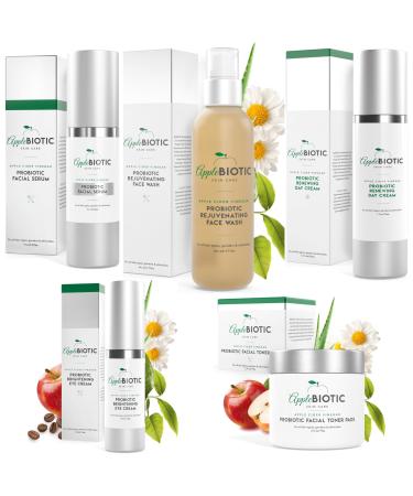AppleBiotic Skincare Bundle - Face Wash Toner Pads Face Serum Eye Cream Day Cream