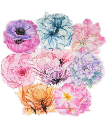 LakoArt 80 Pieces Large Size Transparent Waterproof Flower Stickers Set  Decorative Floral Clear Vinyl Wall Decals for Planner Scrapbook Aesthetic Room Decor Junk Journal Bullet Journals Collage