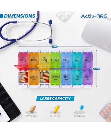 Medical Pill Box Organizer - Weekly Large Case with AM/PM Reminder - 14 Compartments Easy Open Design for Vitamins & Medication - Buy Online on GoSupps.com